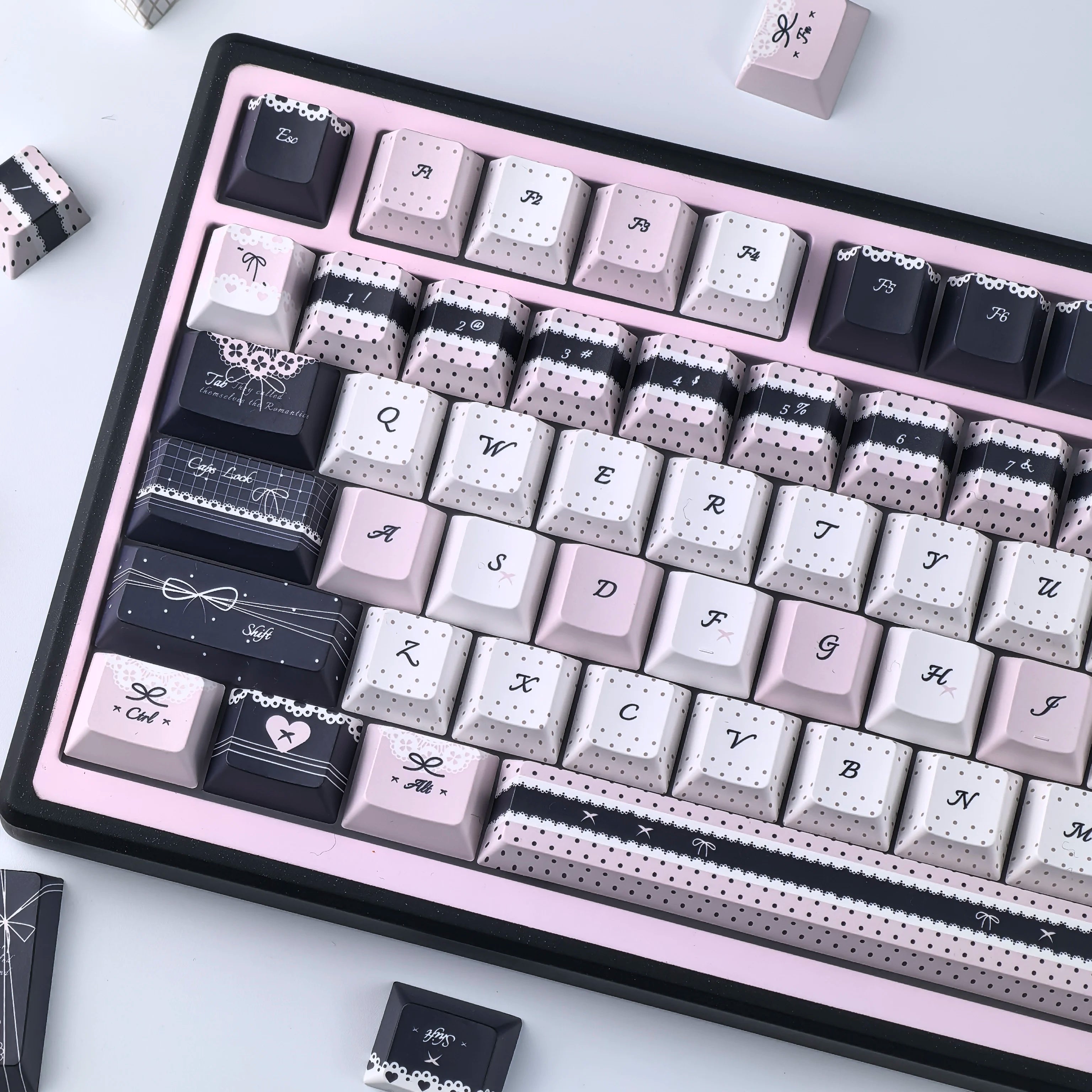 MAIMOOO Lolita Style Keycaps Pbt Moa Cherry Cute Blue Pink Blac...